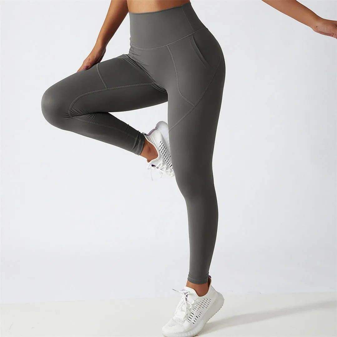 S - XL Sexy Yoga High Waist Pants With Pockets Women Fitness Tight Leggings Seamless For Women Gym Sport Elastic Pants A086P