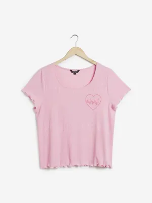 Sassy Soda Curves Pink Printed Knit T-Shirt