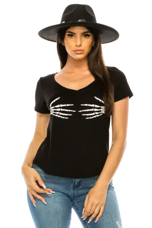 SKELETON HANDS V NECK TOP