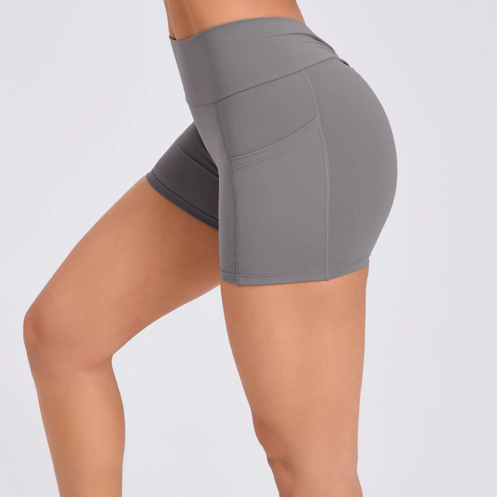 Tight Yoga Shorts High Waist Side Pocket Back V Waist Fitness Pants Hip Lifting Running Exercise Shorts