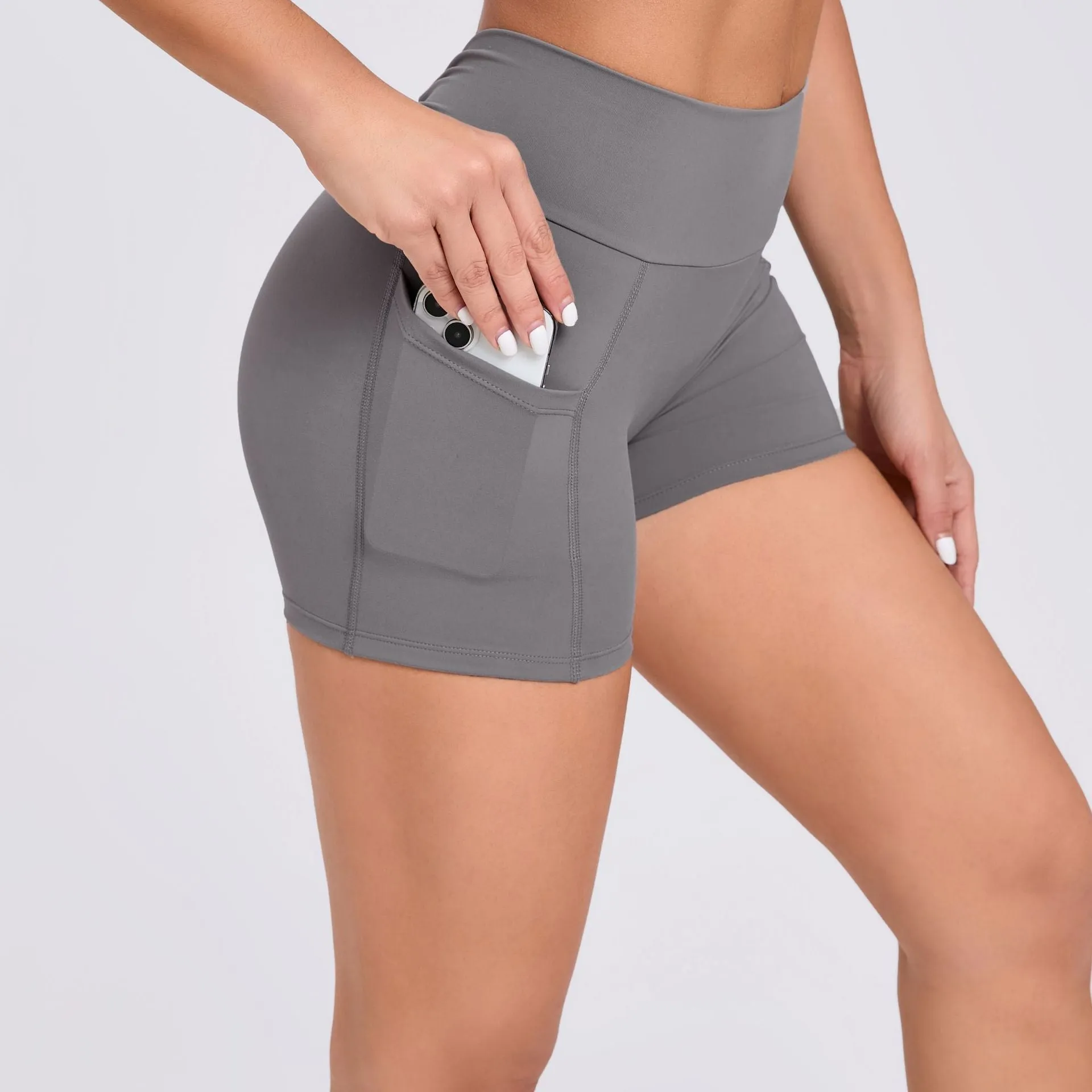 Tight Yoga Shorts High Waist Side Pocket Back V Waist Fitness Pants Hip Lifting Running Exercise Shorts