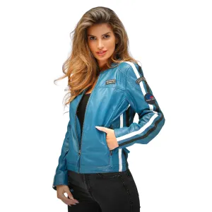 Women's Lambskin Leather Racing Jacket in Challenge Blue **SOLD OUT**