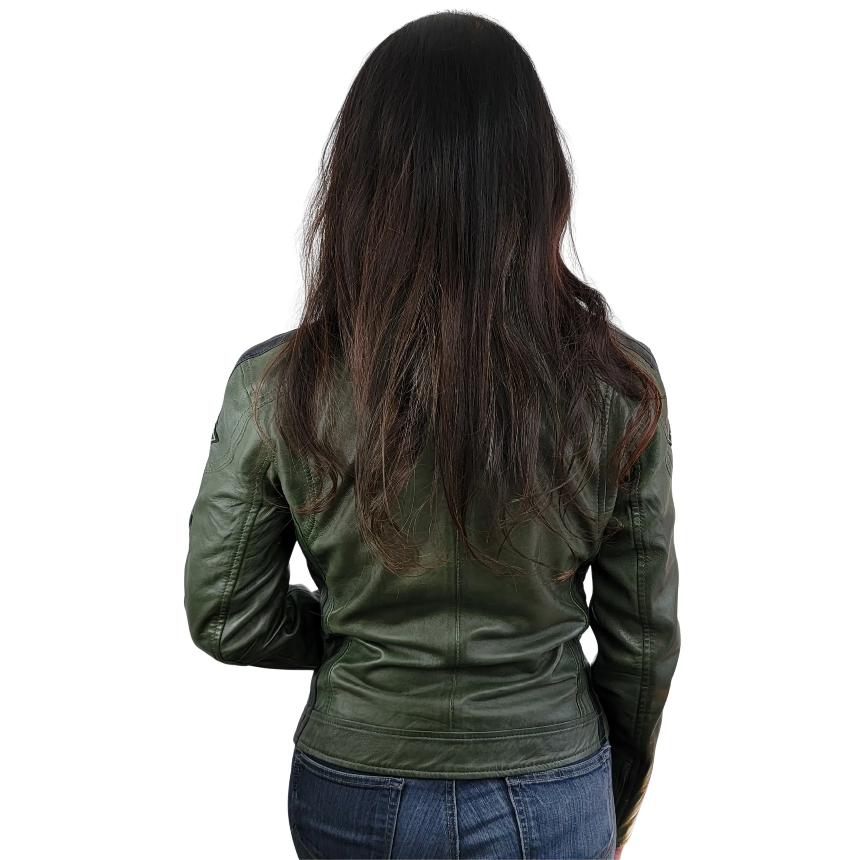 Women's Lambskin Leather Racing Jacket in GP Olive