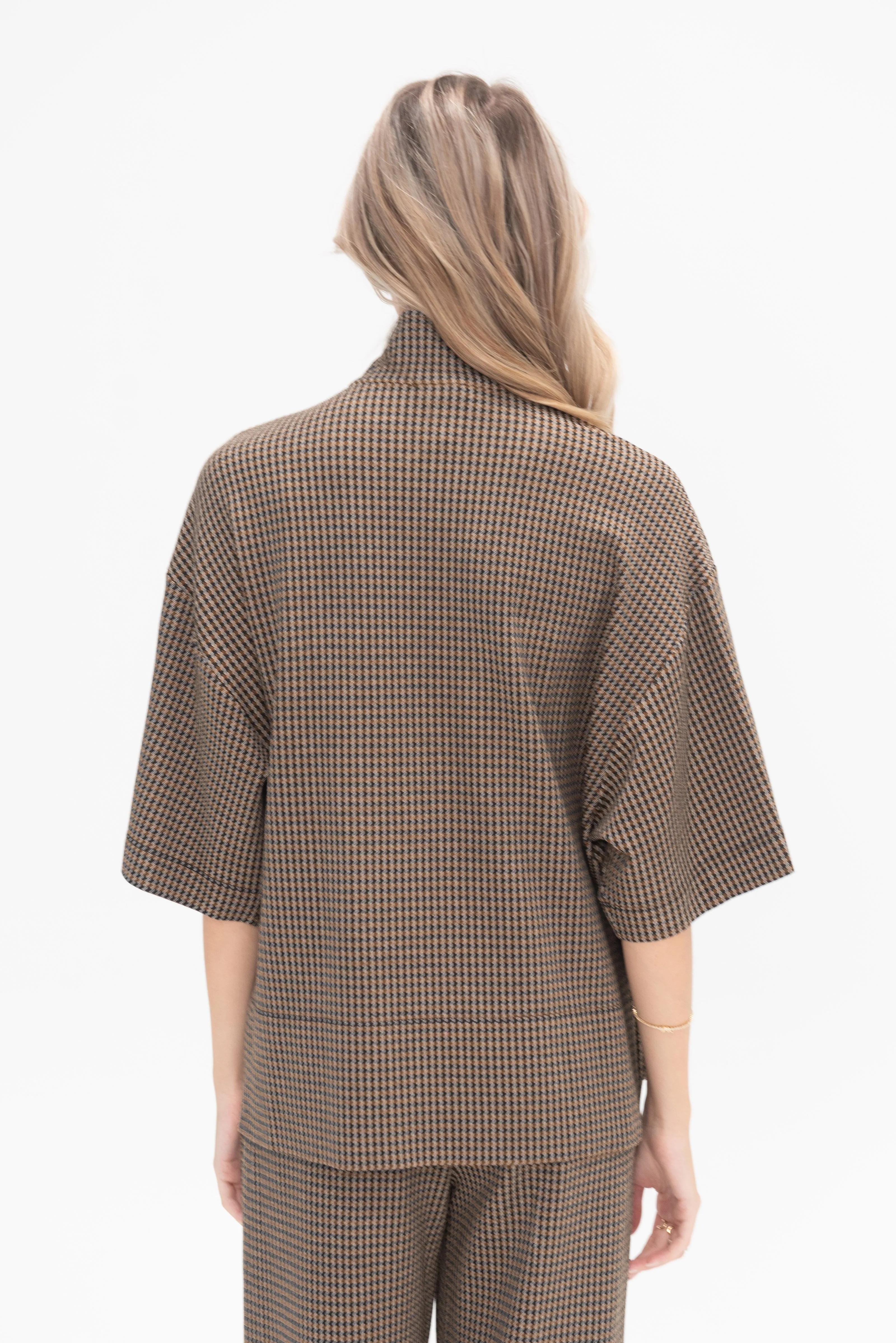 Zip Up Oversized Polo Top, Houndstooth